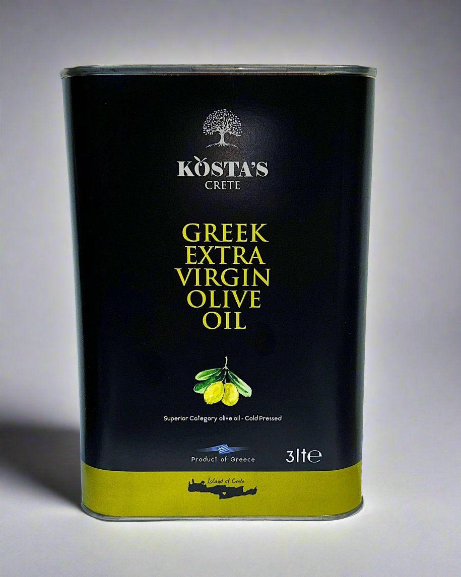 This is a photograph of Kostas olive oil in the 3 litre size